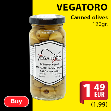 Canned olives VEGATORO Manzanilla Zaļās Bez Kauliņiem 120gr