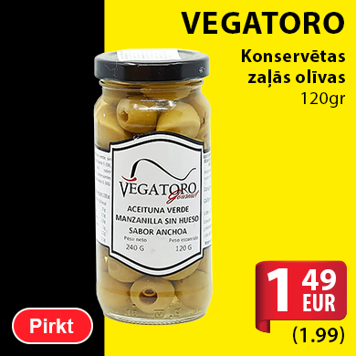 Konservētas olīves VEGATORO Manzanilla Zaļās Bez Kauliņiem 120gr